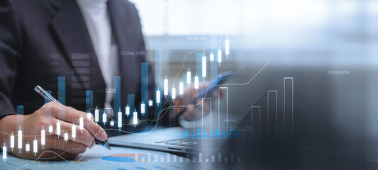 Aufkleber - finance and investment, budget management concept. A businessman analysing a financial graph report, planning and strategy for digital marketing, business growth, risk management, and strategy