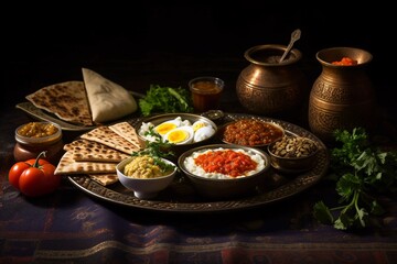 Wall Mural - Arabic breakfast or mezze food