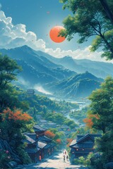 Wall Mural - Golden Sun Over Japan Tranquil Waters
