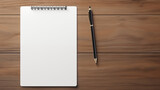 Bloc note blanc sur fond bois. Mock-up. Papier, cahier, business, travail, bureau. Pour conception et création graphique.