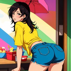 Sticker - Colorful sexy anime girl