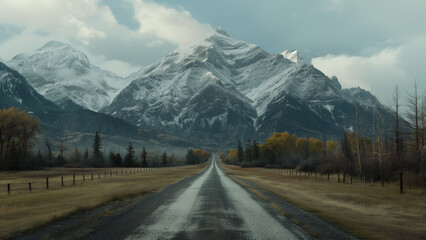Wall Mural - Cinematic Road Leading to the Mountains
