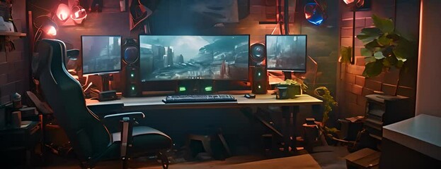 Aufkleber - Gamer setup computer and gamer chair 4K Video