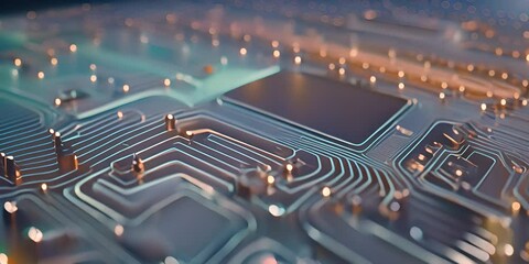 Poster - Futuristic semiconductor, electronics processor or IC circuit pattern surface. Abstract sci-fi hi-tech equipment or facility background. 4K Video