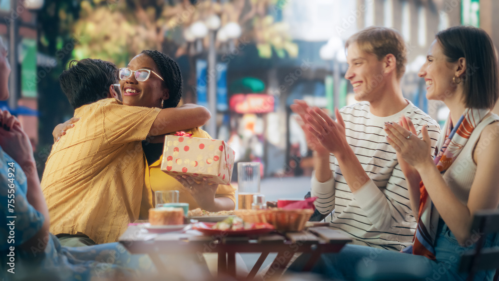 Friend Raising Event Beautiful Friends Gathered to Celebrate a Birthday Event in a Street ...