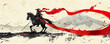 Samurai - Japanischer Krieger mit Pferd und rotem Band