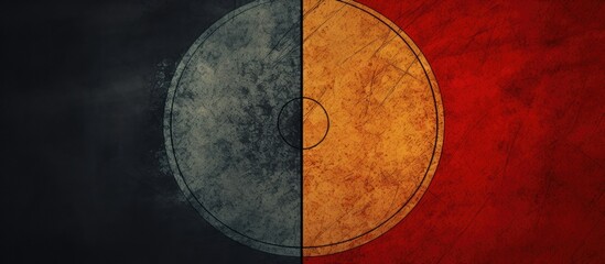 Poster - A red and black background featuring two circles in contrasting colors. The circles are centrally positioned on the textured design, creating a bold and visually striking composition.