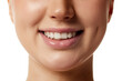 © Lustre Art Group  - Close up photo of young attractive woman smiling with wide and healthy smile against white studio background. Concept of natural beauty people, injections, wellness, spa procedures, cosmetology. Ad