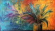 Abstract painting with oil pastels .Plants. Painting in the interior. A modern poster