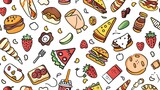 Fototapeta Boho - Doodle art food seamless pattern cartoon design style AI Image Generative