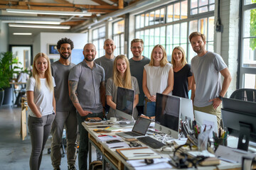 group of happy diverse people working in office