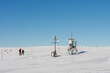 Meteorological weather station, wind meter in front of Meadow Hut, krkonose mountains, winter morning.