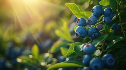 Wall Mural - Fresh Organic Blueberries on the bush. close up