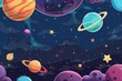 A spacethemed background with cartoonstyle planets and stars