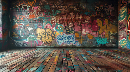 Wall Mural - interior of an old abandoned house with graffiti walls