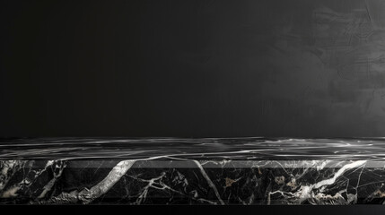 Wall Mural - Empty marble black table countertop on black background, 