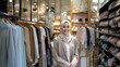 portrait of an attractive Asian female business owner standing with a crossed arm in her boutique fashion store. muslim entrepreneur concept. SME business online concept.