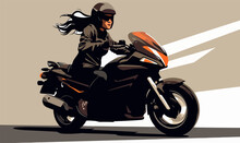 Woman Riding Motor Bike Isolated Vector Style With Transparent Background Illustration