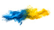 Rwanda flag colours powder exploding on isolated background