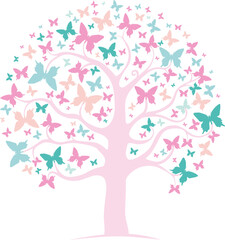 tree with butterflies isolated on white background. vector illustration