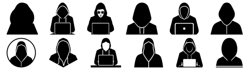 Hacker cyber security silhouette set vector design big pack of illustration and icon