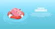 Vector of a piggy bank on a lifebuoy. Concept of financial assistance, insurance