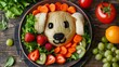 A plate of a dog made out of fruit and vegetables, AI
