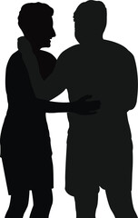 Sticker - two boys hugging, body silhouette vector