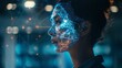 © starush - A woman with a glowing face and wires connecting her, AI