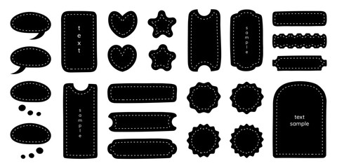 Poster - Black text boxes, bubbles, frames and borders, stickers and backgrounds for phrases and texts. Vector design elements, illustration.