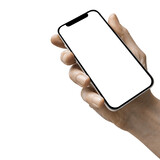 Fototapeta Las - a phone  in a hand on a transparent background in PNG format