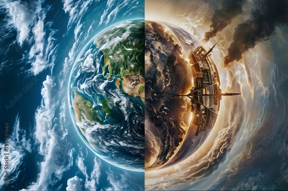 Earth Split: Half Clean and Half Polluted, Contrasting Environmental ...