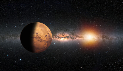 Wall Mural - View of Mars from outer space with millions of stars around it Milky Way galaxy in the background 