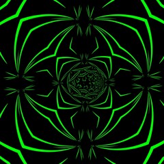 Wall Mural - neon green lined pattern on black background