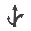 Choice between three roads icon. Three-way directional arrow. Way, road, direction, branching, arrows , Icon for design. Easily editable, pathway, opportunity, logo, split, choose, three concept,eps10