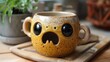 A close up of a mug with an angry face on it, AI