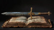 
livro dobrado aberto de São Jorge com espada erguida