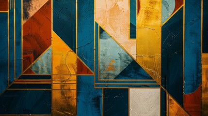 Art Deco inspired abstract art with geometric patterns and gold accents.