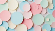 Geometric pattern background made from overlapping paper circles in various sizes and soft pastel colors