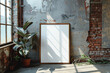 Modern Vertical Empty Poster Mockup in Frame Leaning Against Wall