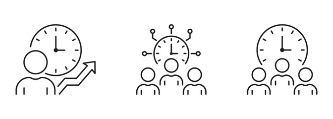 Poster - Time Management Line Icon Set. Business Project Deadline Linear Pictogram. Team Strategy Outline Symbol Collection. Working Hours Sign. Editable Stroke. Isolated Vector Illustration