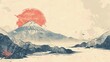 Detailed landscape background with Japanese pattern modern. Vintage style mountain template with curve elements.