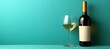 White wine bottle and glass on pastel background with empty space for customizable text placement