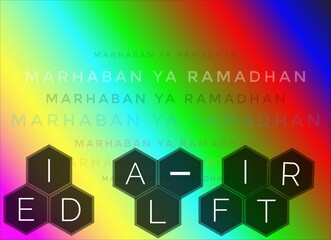 Wall Mural - Marhaban ya ramadhan eid al fitr simple greeting quote word in colorful gradient background