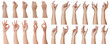 Male asian hand gestures isolated over the white background. Grab Thing with Two fingers Action. Ok Pose.