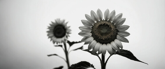 Poster - Two Sunflowers in Black and White