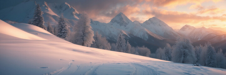 Canvas Print - Snow-Covered Mountain Under Cloudy Sky