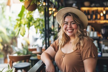 Wall Mural - Happy smiling plus size woman standing outdoors