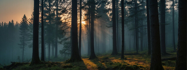 Wall Mural - Sun Shining Through Trees in Forest