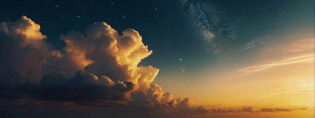 Canvas Print - Sunset Sky With Billowing Clouds and Stars Emerging at Dusk